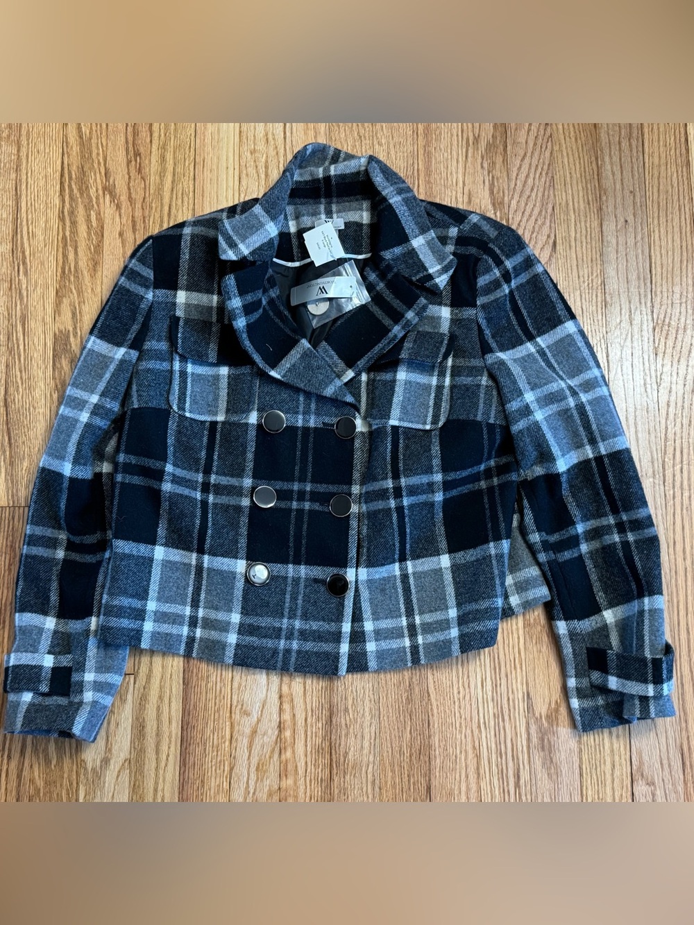 NWT Worthington Plaid Cropped Peacoat Jacket - Size L